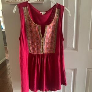 Sundance Pink-Red Embellished Blouse with Rounded Neckline Size L